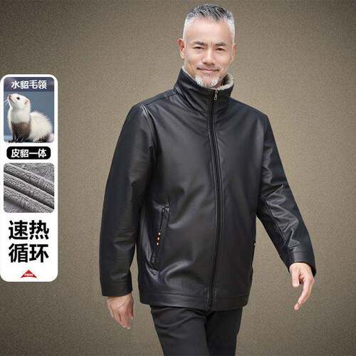2025秋冬水貂翻毛领皮衣外套士跨境亚马逊3D新款百搭防风短款皮