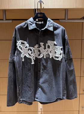 INXX专柜正品2025款贴布潮牌做旧宽松休闲牛仔衬衫男女XWF104298