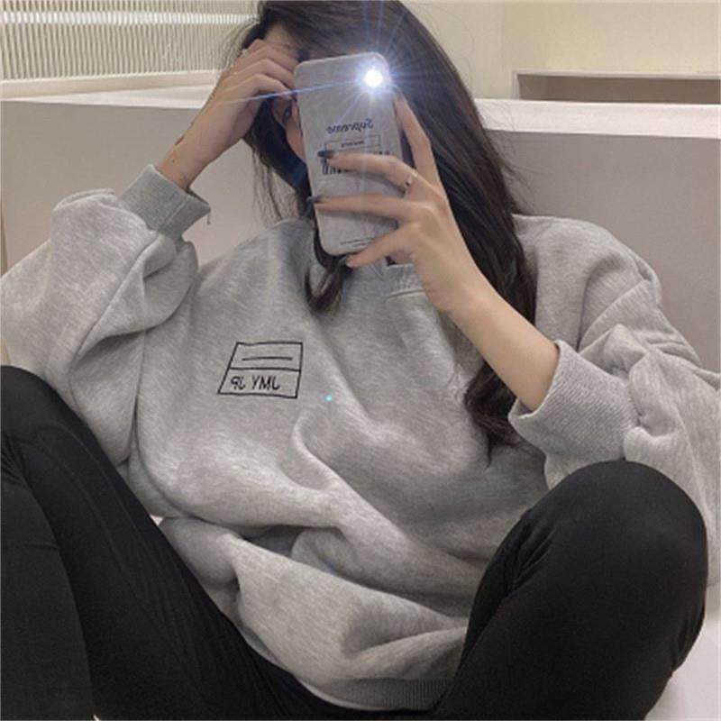 美式复古宽松男女休闲长袖上衣炸街印花无帽套头情侣装卫衣外套潮