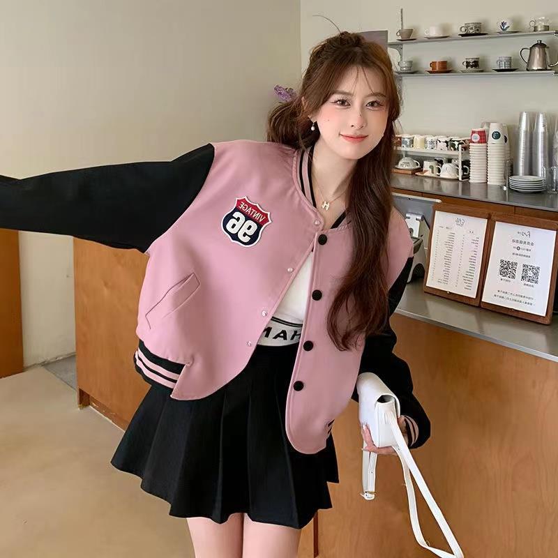 美式复古拼接棒球服外套2025春秋新款小个子减龄百搭短款潮流夹克