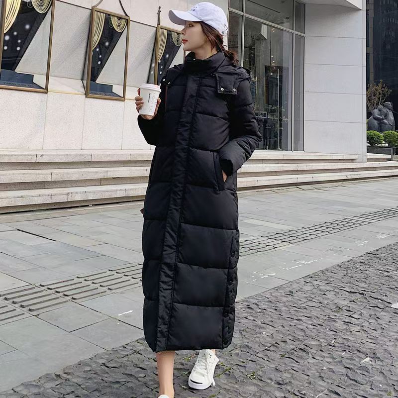 帽子可拆卸棉衣女过膝加长款2025冬季加厚外套防寒宽松棉服连帽