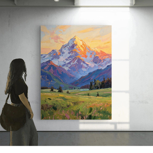 日照金山奶油风客厅装饰画肌理感轻奢艺术酒店民宿中古风玄关挂画