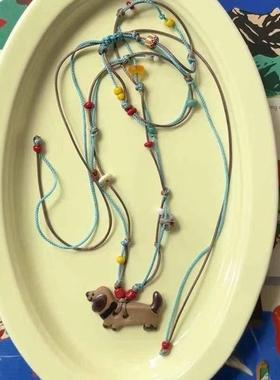 腊肠小狗项链动物吊坠小众设计独特新款毛衣链叠戴女配饰卫衣链潮