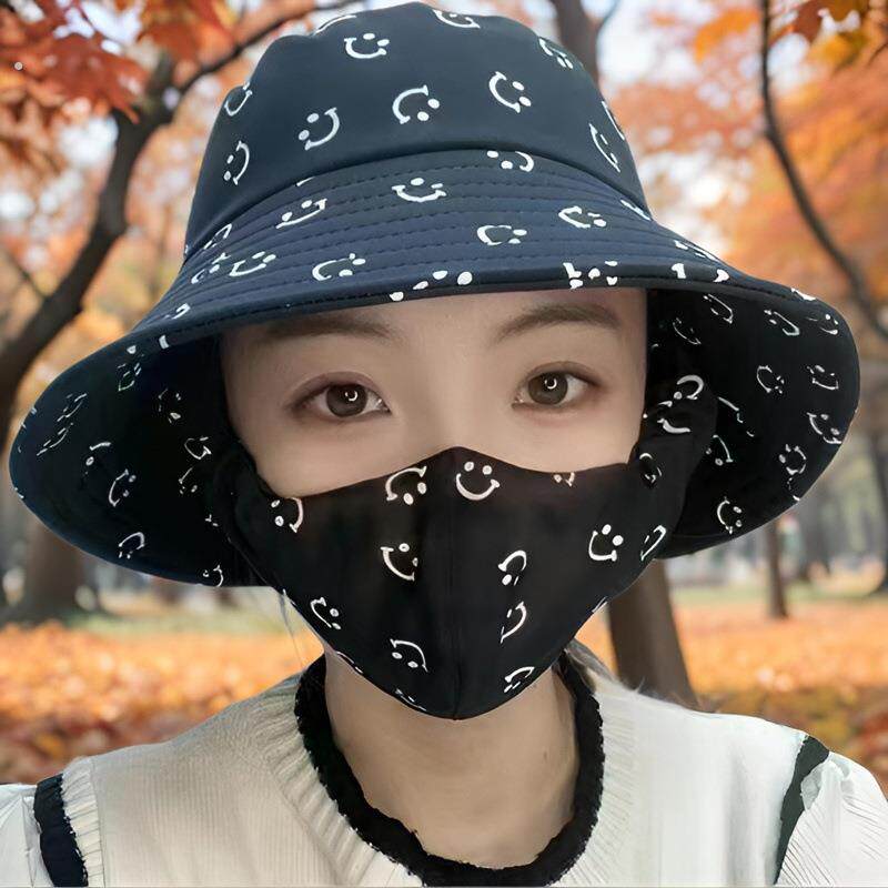 防晒口罩一体帽子遮阳帽女款防紫外线防风帽新款户外夏季太阳帽女