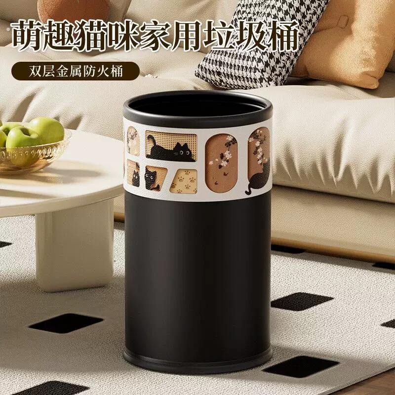 萌趣猫咪家用客厅高颜值直投筒厨房卫生间大号轻奢高级感垃圾桶