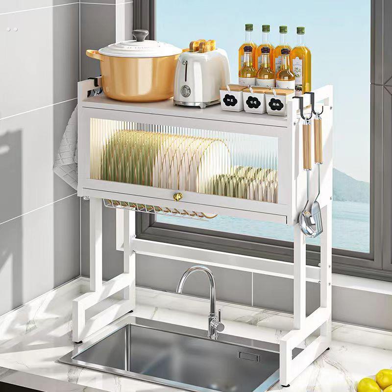 厨房水槽置物架台面碗柜多功能防尘带柜门碗盘收纳沥水架