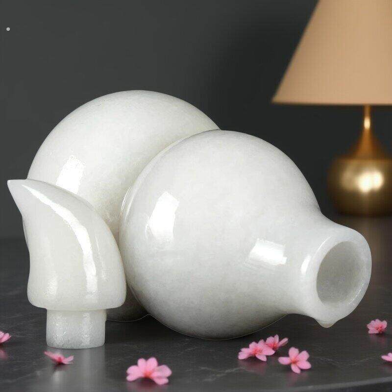天然白玉葫芦摆件纳福简约客厅玄关书房礼品装饰开口带盖玉石葫芦