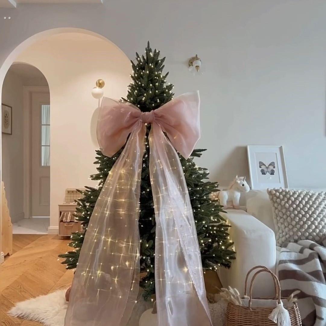 欧根纱蝴蝶结圣诞树装饰品手工挂件圣诞节氛围感客厅场景布置