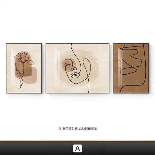 侘寂风客厅装饰画简约抽象线条艺术人物画三联画沙发背景墙壁挂画