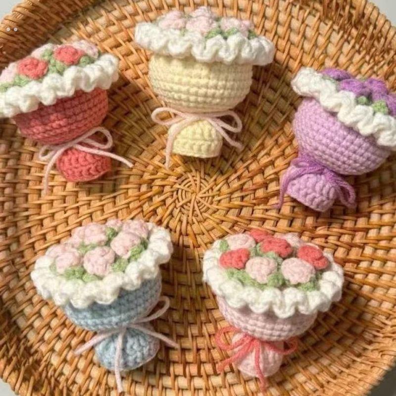 自制编织迷你钩针手捧花毛线材料挂件花束时间手工打发解闷