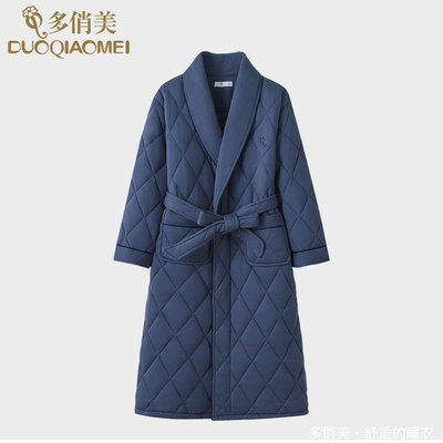 睡袍男士冬季三层加厚长款纯棉夹棉男款睡衣大衣浴袍加大码可外穿