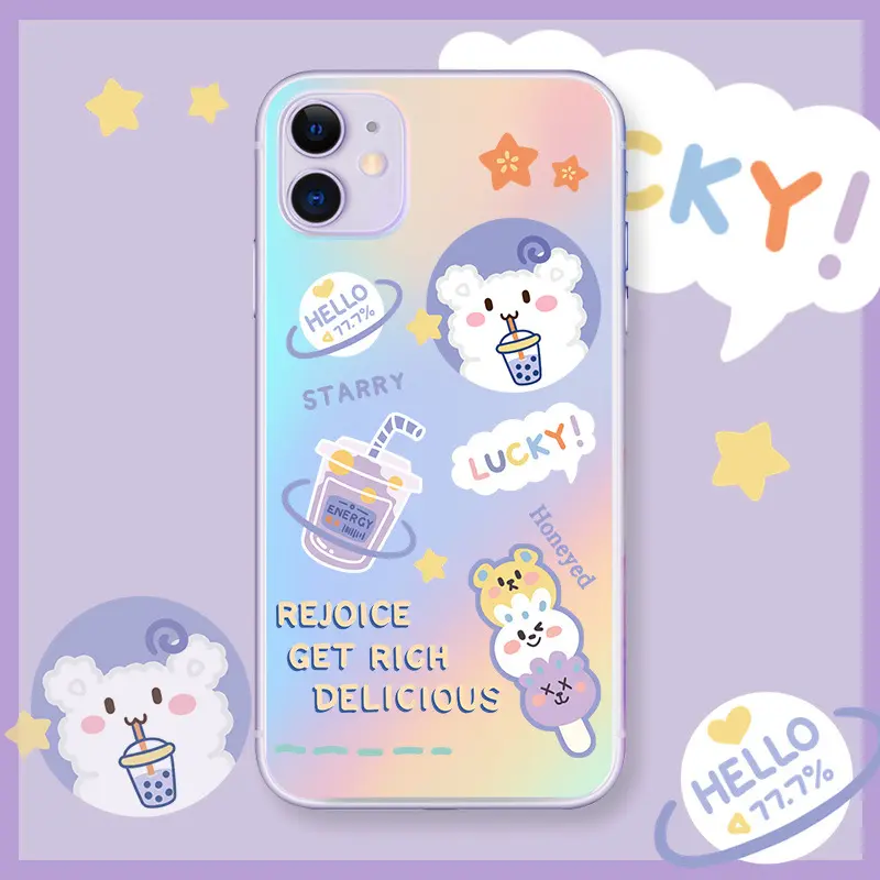 适用14promax12pro卡通镭射透明壳13/11