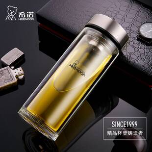 希诺双层厚底耐热玻璃杯办公家用团购带滤网可车载透明男女士9302