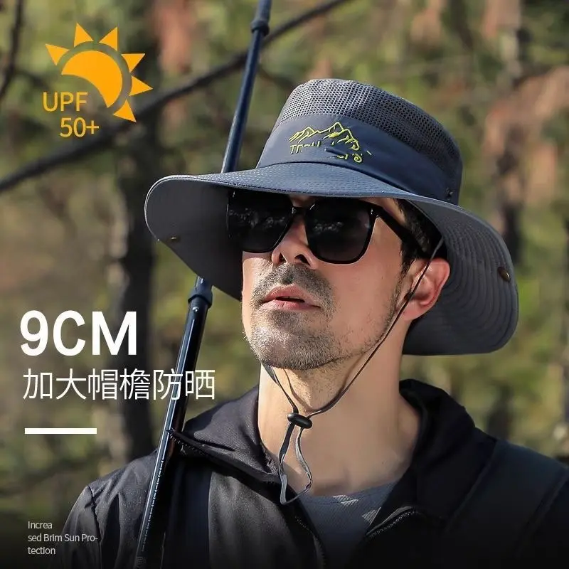 遮阳防晒帽子男士夏季户外登山钓鱼太阳帽高档大檐透气凉帽渔夫帽