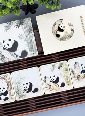 丝绸杯垫熊猫文创送外国人的中国特色礼物送老外商务伴手礼品定制