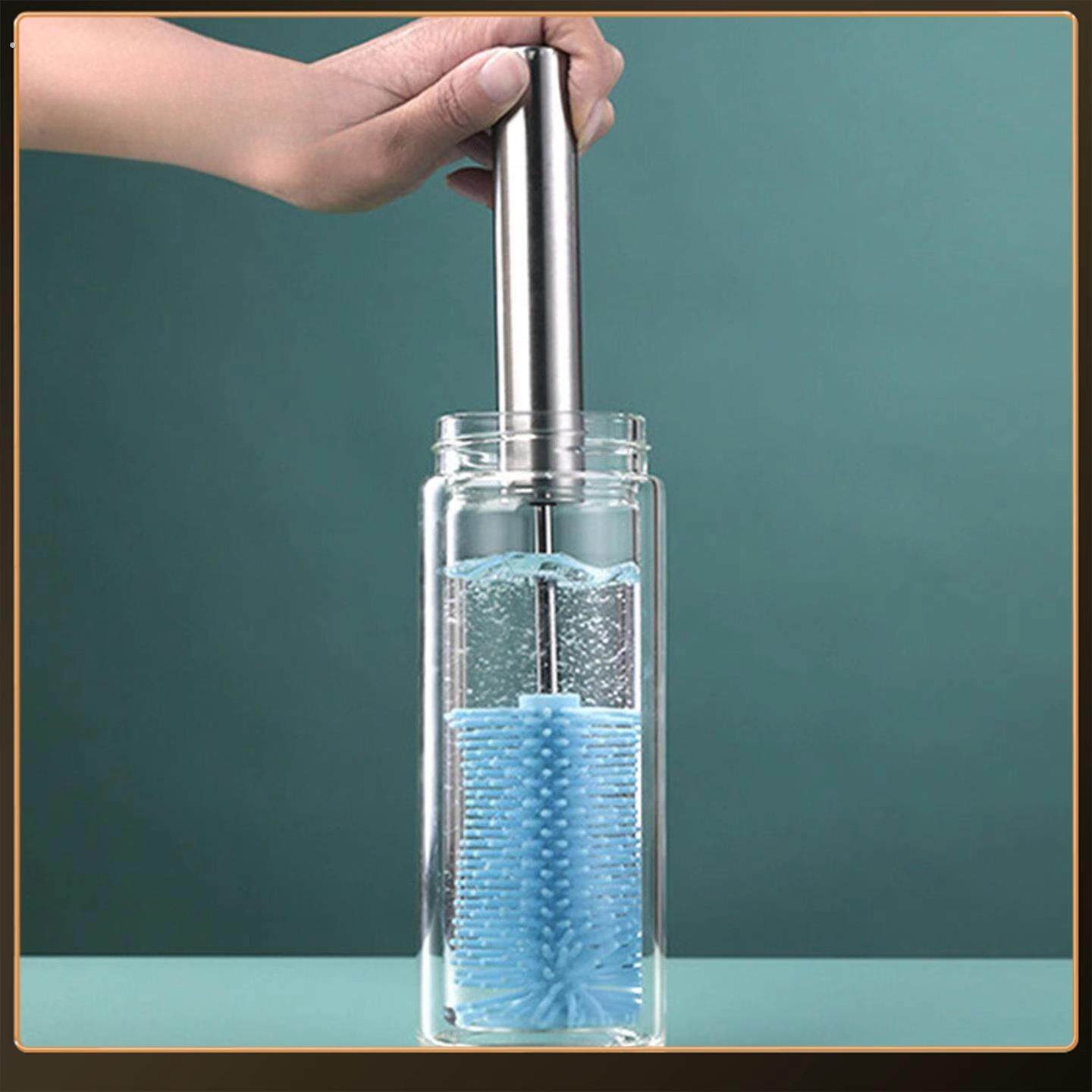 半自动洗杯刷不锈钢按压式多功能奶瓶水杯刷子硅胶清洁去污清洗刷