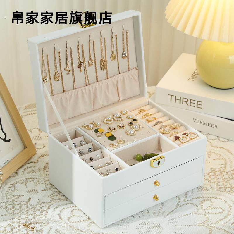 带锁三层高级大容量珠宝首饰盒精致手镯耳针耳环项链戒指收纳盒