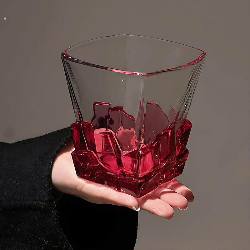 玫红冰块玻璃杯酒杯喝水咖啡杯女高颜值饮水杯高档小众高级感轻奢
