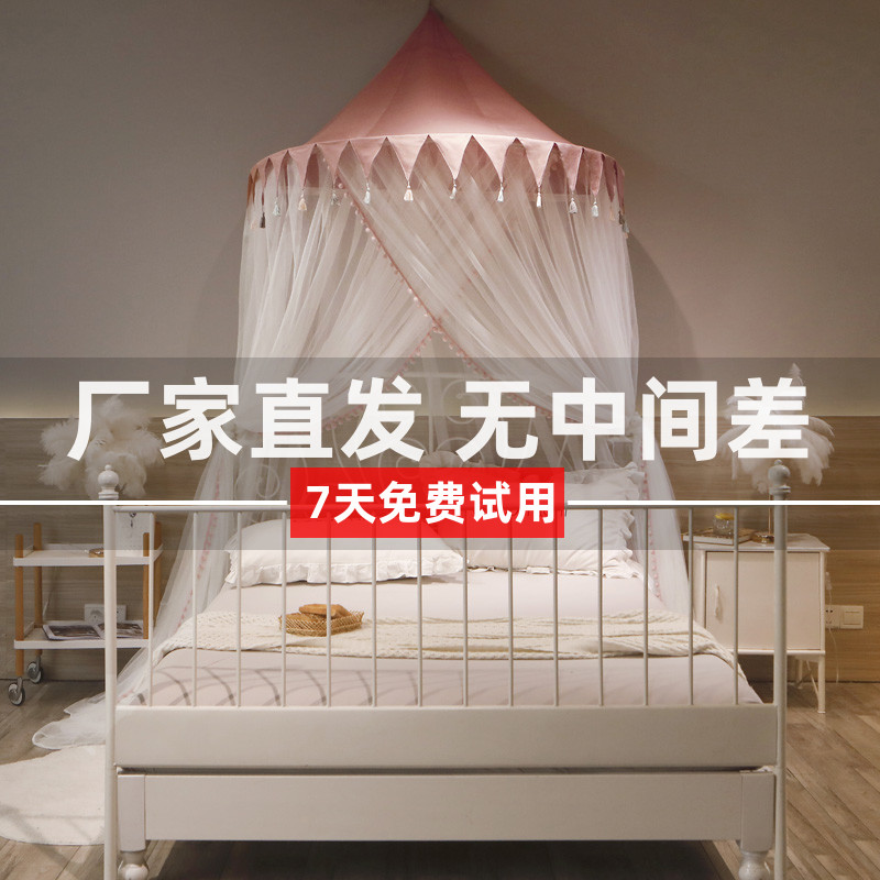 公主蚊帐女孩卧室新款吊挂免打孔安装家用夏天儿童房半圆顶床幔帘