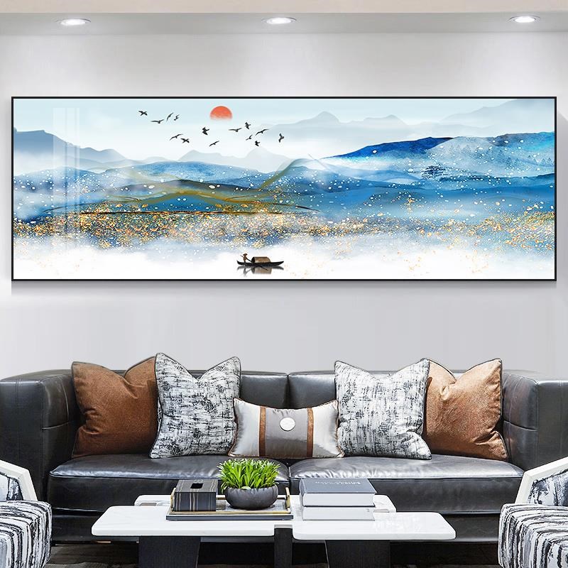 客厅装饰画沙发背景墙画壁画现代新中式晶瓷办公室挂画墙壁山水画图片