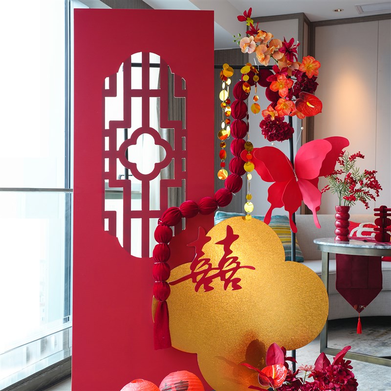 结婚喜字迎宾牌kt板婚房布置新房客厅背景中式订婚宴门口婚礼装饰