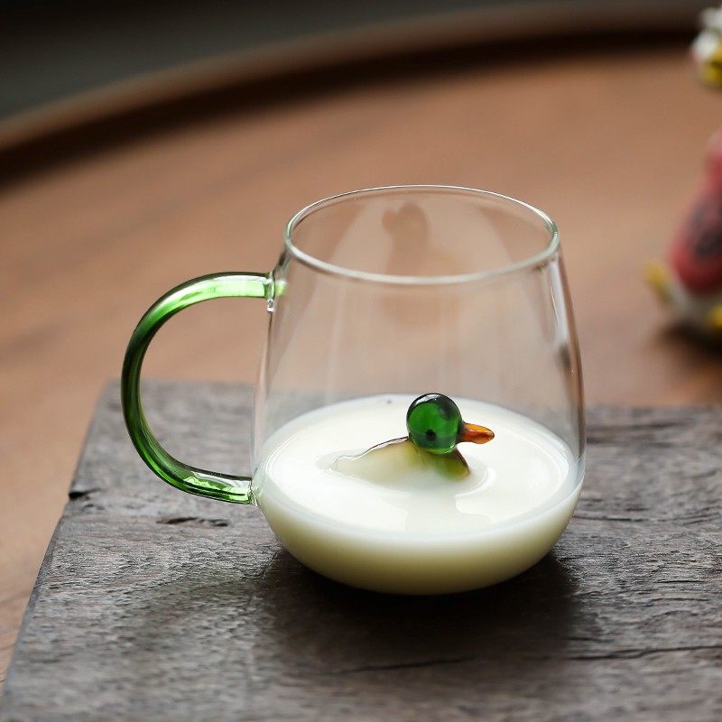 立体动物植物耐热玻璃水杯学生儿童牛奶杯果汁饮料杯带把手