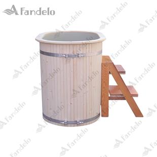 桑拿浴桶 云杉木+PP内胆椭圆形冷水浴缸 单人 配梯子 泡澡桶