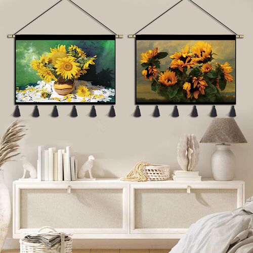 风景油画向日葵挂毯布艺卧室客厅装饰画背景墙壁画酒店前台挂画布