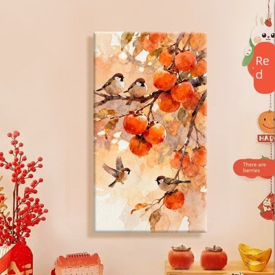 柿红雀影diy数字油画2025款丙烯画手工填充填色治愈系丙烯装饰画