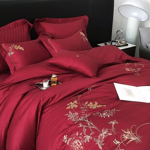 结婚被套床上用品喜嫁红色 浪漫婚庆全棉磨毛四件套100S加厚秋冬季