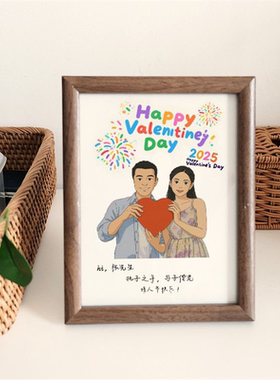 情侣手绘人像定制相框摆件情人节礼物周年纪念生日毕业季教师节