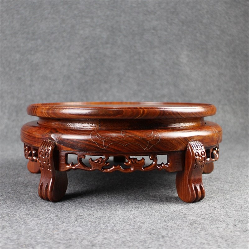 实木圆形盆景瓷器花瓶鱼缸花架落地矮花凳红木工艺品底座花几客厅