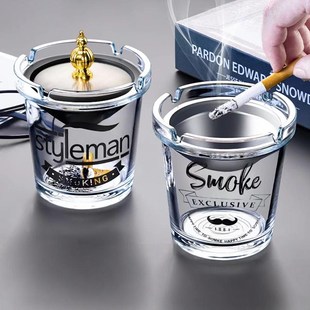 防风烟灰缸防灰飞2025新款爆款家用不锈钢漏斗带盖办公室大号烟缸