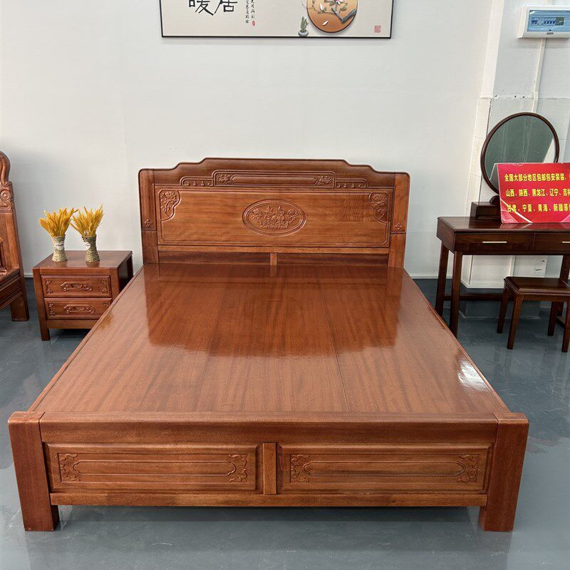 金花梨木实木床1.8主卧双人床1.5米明清中式古典榫卯家用简约婚床