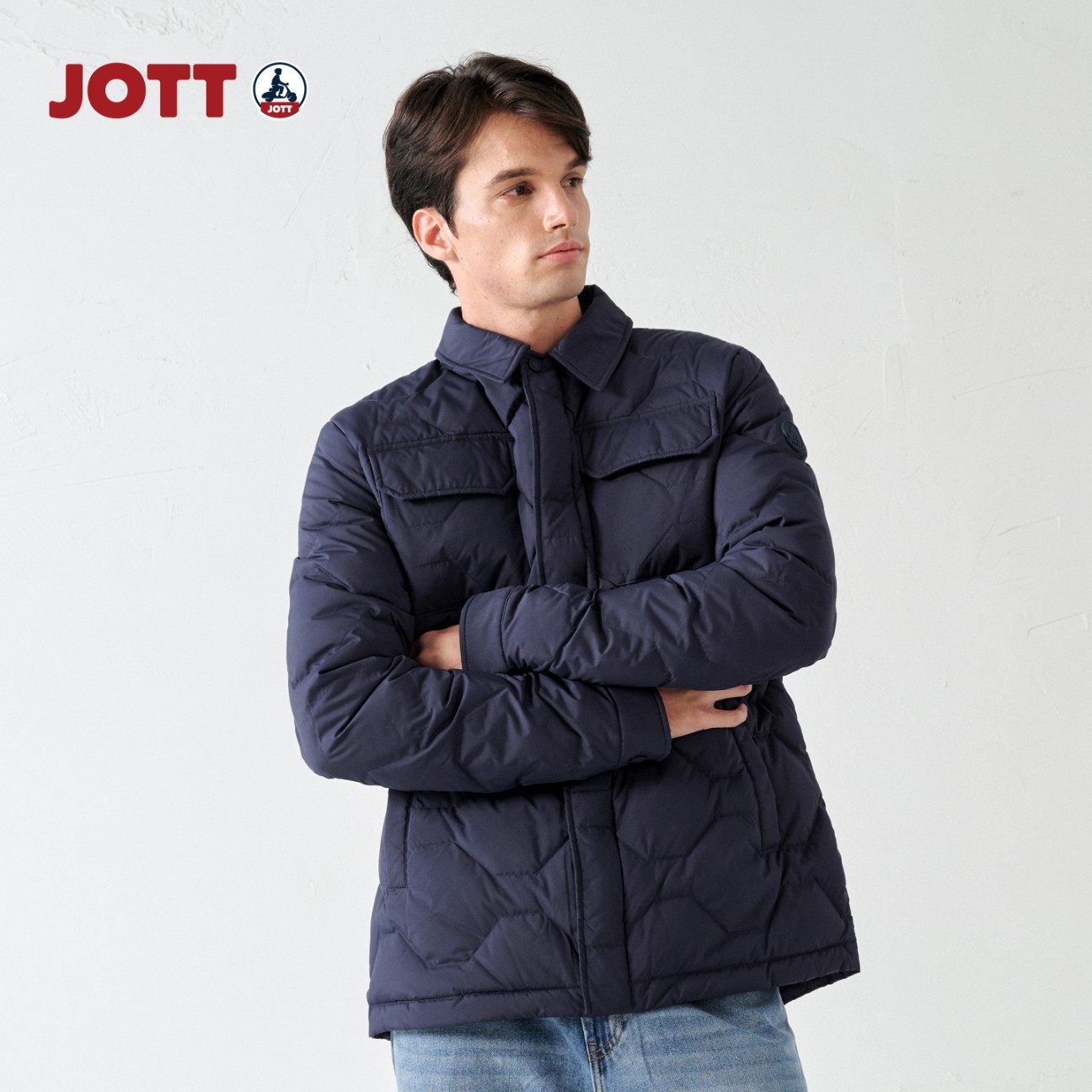【商场同款】JOTT夹克式轻薄羽绒服男士短款商务休闲翻领外套冬款