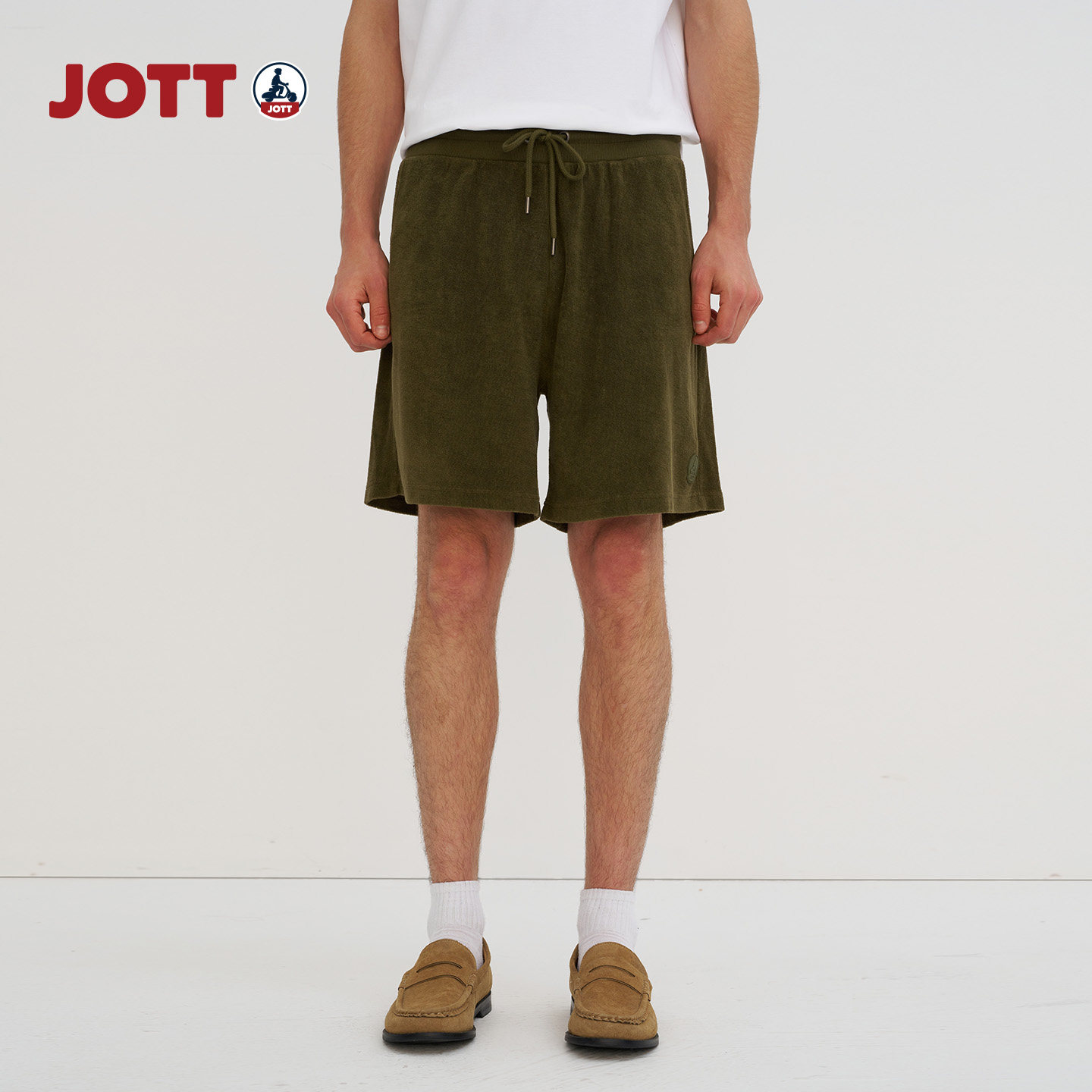 JOTT/毛巾手感面料亲肤舒适抽绳腰纯色运动短裤休闲裤子男士夏季图片