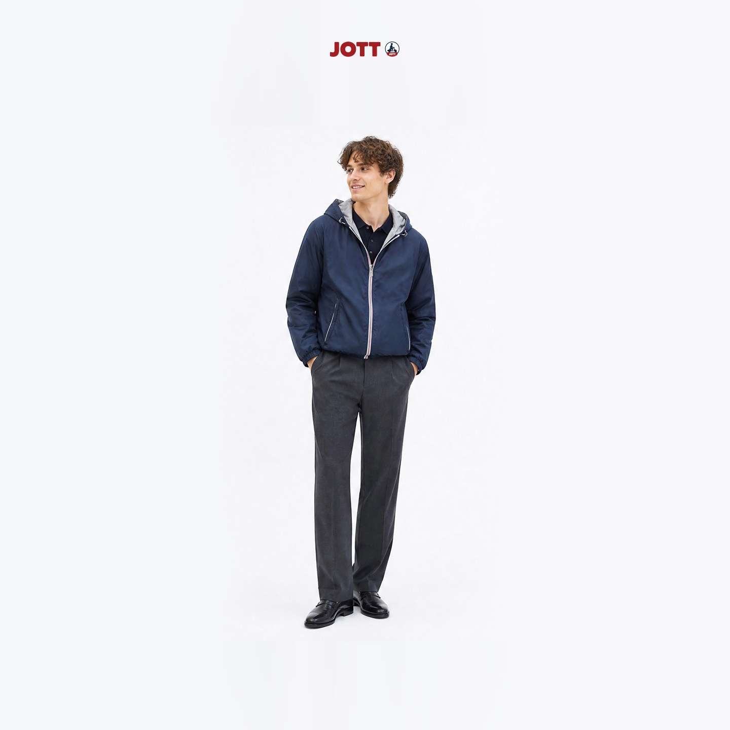 JOTT男士连帽棉服百搭舒适棉简约服外套轻薄休闲潮流运动连帽外套