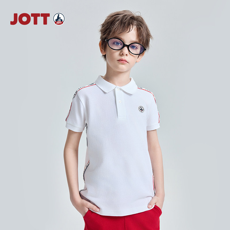 JOTT专柜正品丨儿童短袖POLO衫夏季休闲百搭字母LOGO织带纯棉上衣图片