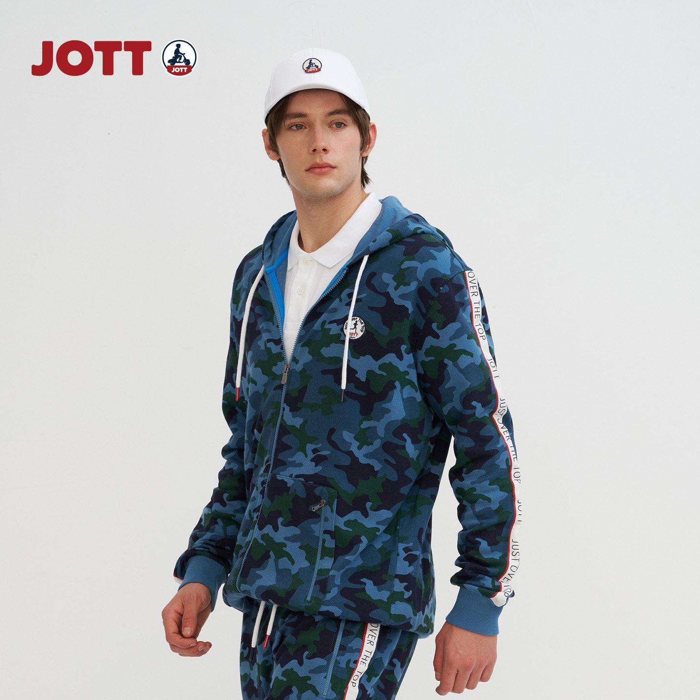 JOTT 专柜正品 | 迷彩蓝色连帽卫衣 长袖拉链开衫上衣 男士春秋款