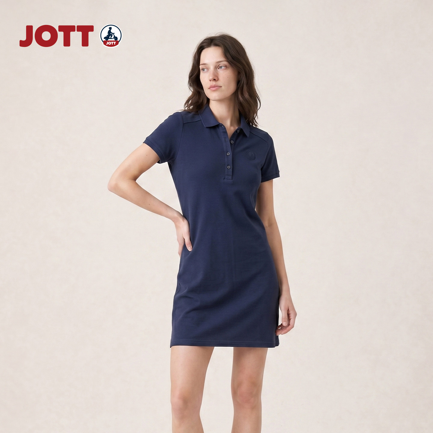 JOTT/舒适透气棉质polo连衣裙减龄纯色短袖中群简约休闲女士夏季