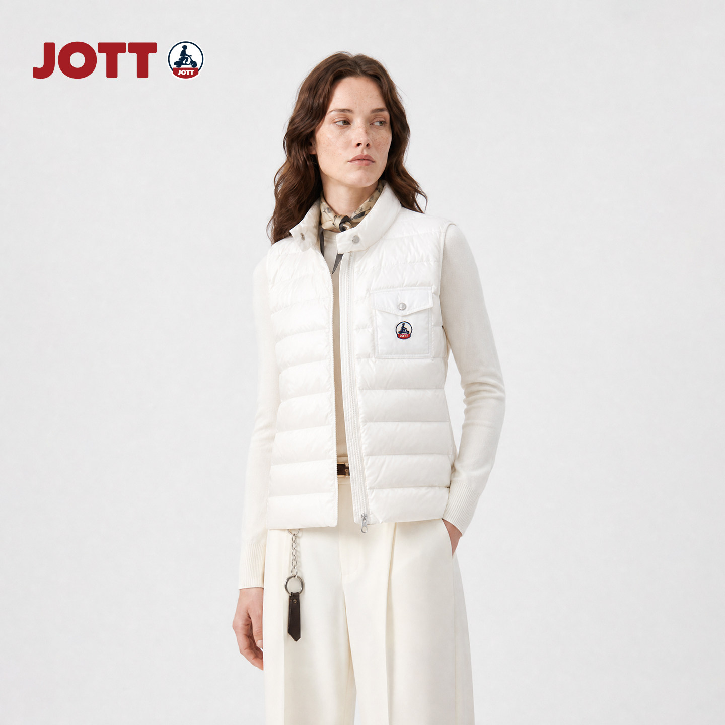 JOTT/正品90白鸭绒立领羽绒马甲简约时尚白色背心外套女士秋冬款图片