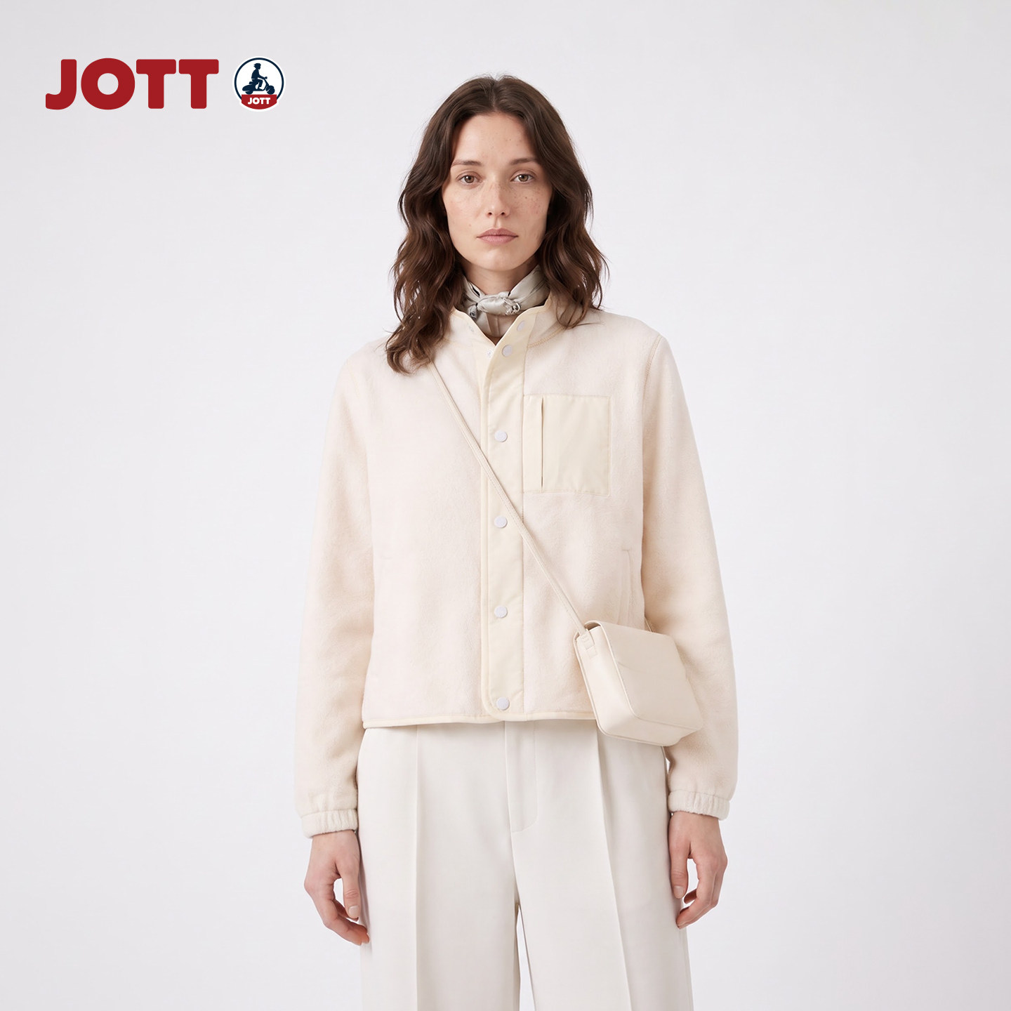 JOTT/薄款仿羊羔绒包边立领夹克纯色直通简约风上衣外套女春秋季图片