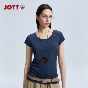 JOTT女士短袖 运动风全棉设计感圆领显瘦上衣 T恤休闲百搭透气时尚
