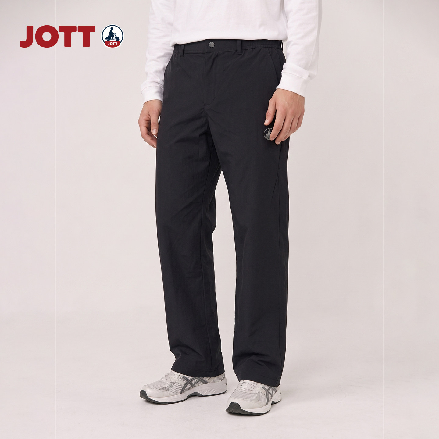 JOTT/专柜正品 黑色休闲长裤子简约休闲轻奢直筒裤男士春秋款口袋