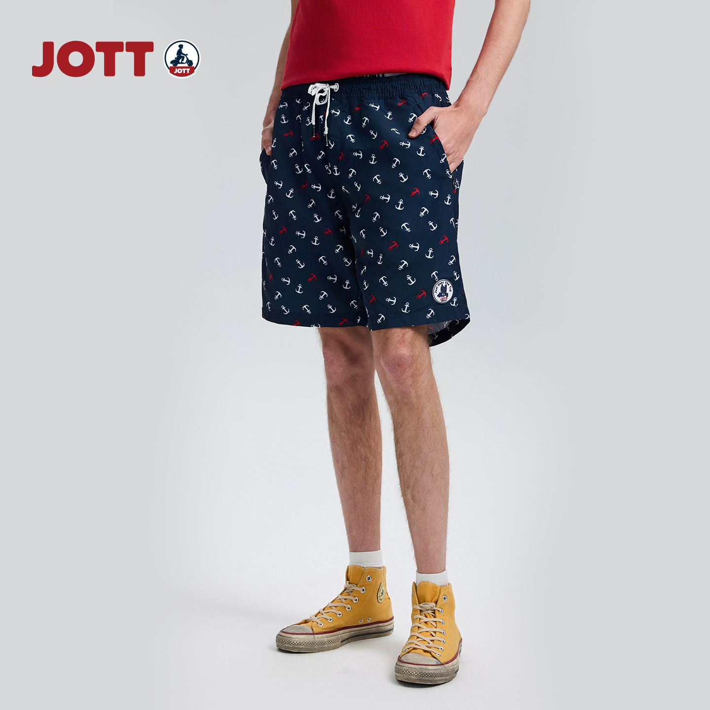 JOTT男士夏季沙滩裤休闲百搭时尚简约舒适透气短裤潮流印花休闲裤