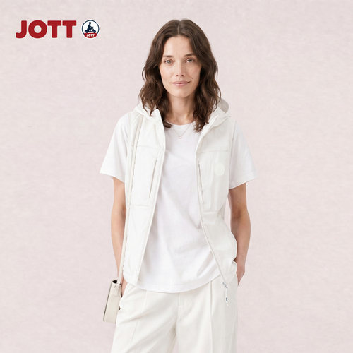 JOTT 色系丰富连帽拉链开衫 简约时尚背心女无袖马甲白色春夏新款