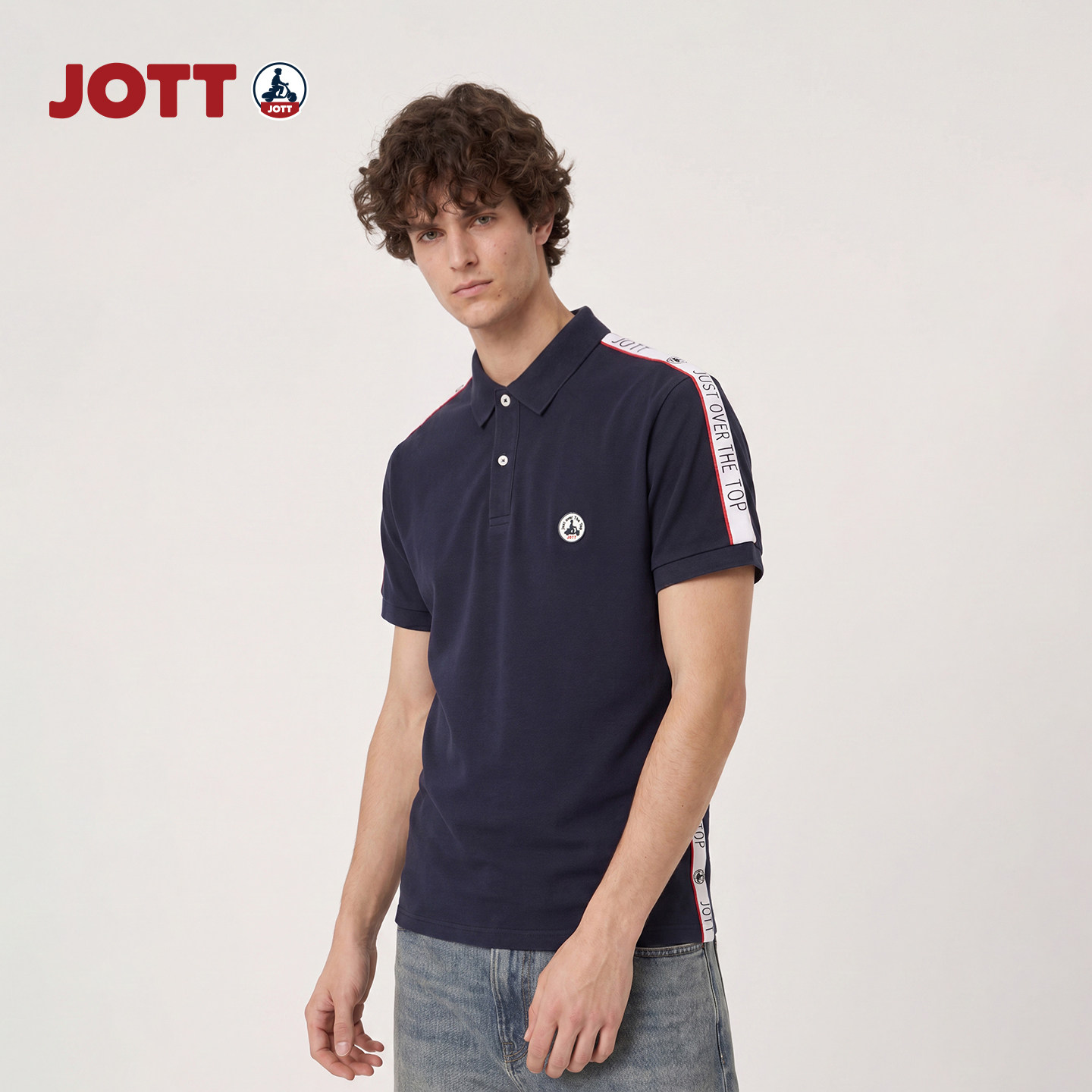 JOTT/正肩法式polo衫字母彩条简约时尚上衣T品牌男士夏装 直筒款图片