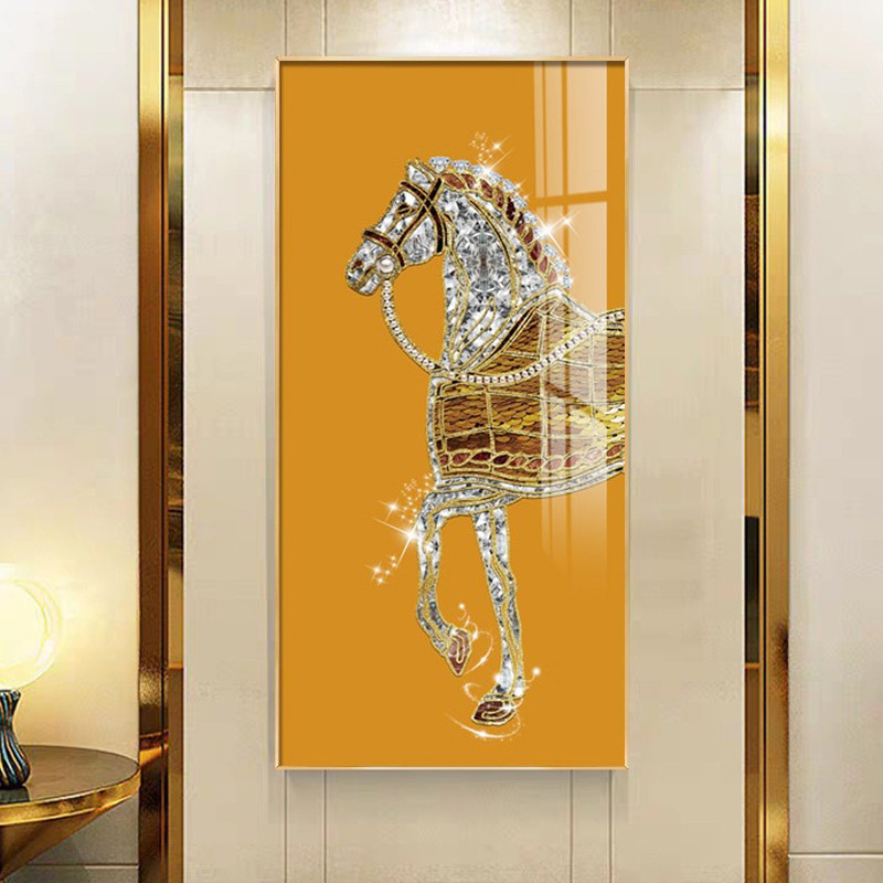 晶钻画画晶瓷画画骏马轻奢现代风格玄关装饰画画3d立体走廊挂画画图片