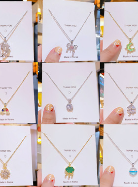 时尚满钻锆石花朵吊坠钛钢项链女夏季热销百搭锁骨链小众高级饰品