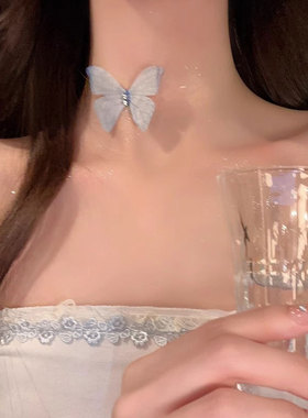 气质蝴蝶锁骨链小众隐形鱼线项链女仙气潮网红ins冷淡风辣妹颈链